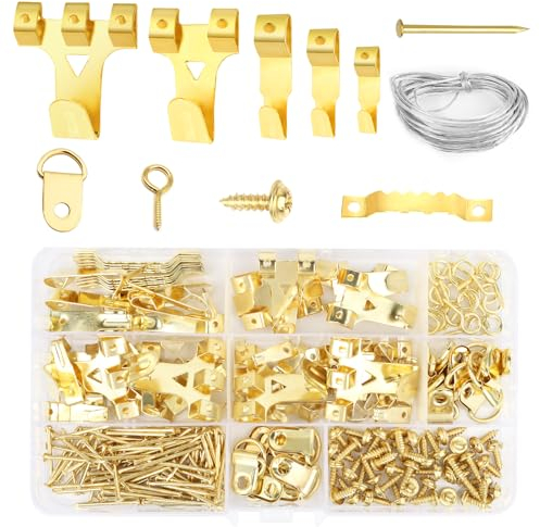 250 Pièces Crochet pour Cadre Photo,Crochet Mural Metal,Kit de Crochets d'Image Accroche Tableau Lourd en Métal Crochets à Suspendre avec Vis pour Toile, Photos, Horloge, Miroir