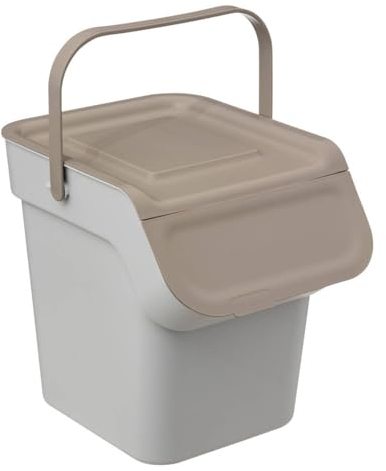 5five - Poubelle de Tri Sélectif en Plastique - 20L - Taupe - Empilable - Avec Anse - Pour Recyclage - Facile à Transporter