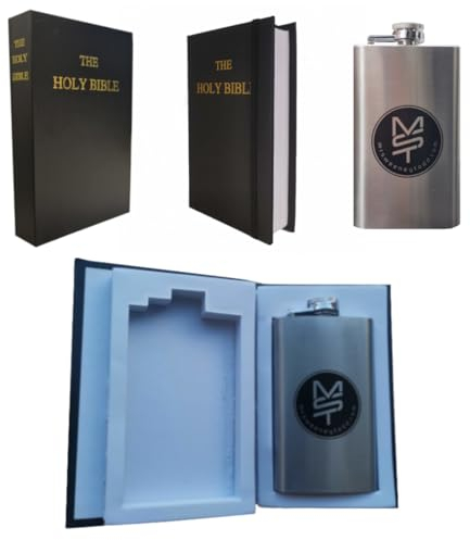 AXMAN Novelty Hip Flask | Holy Bible with 6oz Bottle | French Red Dwarf Missing Front Page - Secret Compartment