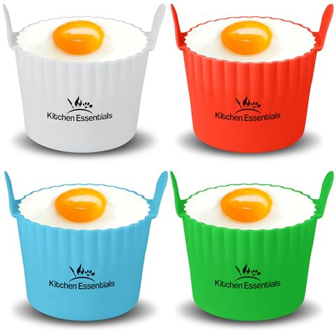 Air Fryer Egg Poachers – Premium Food-Grade Silicone Mould Cups/Ramekins – Easy Release Nonstick Bakeware Set, 4-Pack for Eggs, Muffins, Cupcakes, Puddings, Tarts, Custards, and More!