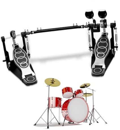 awagas Double Bass Drum Pedal with 2 Drum Beater, Thickened Double-Chain | Zinc-Aluminum Double Kick Pedal, Professional Drum Pedal with Drum Key, for Drum Set
