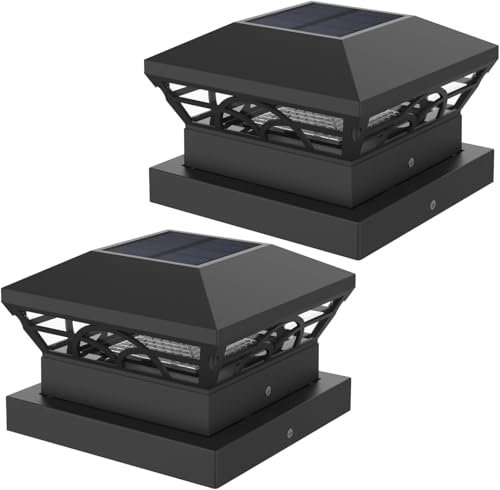 LIKEPOW Pfostenleuchte Solar, 2 Modi LED Pfostenkappen Wasserdichte, Garten Solar Pfostenkappe, Solarlampen für 10x10 cm Holzpfosten, Terrasse, Zaun (Kaltweiß 6000K & Warmweiß 3000k, 2 Stück)