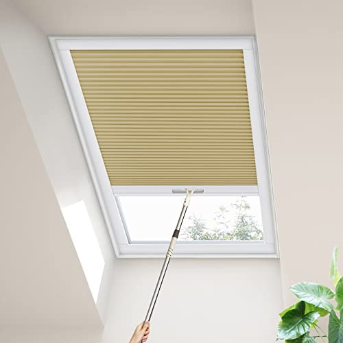 Moonice Skylight Blinds Cordless Roof Honeycomb Window Blinds Light Filtering Cellular Pleated Roof Shades for Home Easy to Install Shades for Inclined Plane Room Windows Custom Size (Coffee)