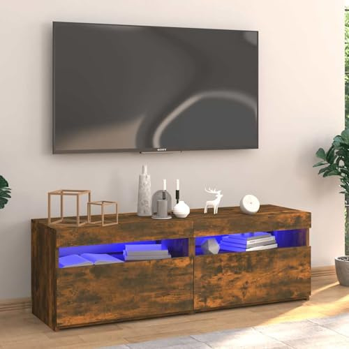 Gecheer TV-bänk med LED-lampor Ek Rök 120 x 35 x 40 cm, modern TV-skåp, TV-bord, TV-skåp, TV-skåp, TV-skåp, vardagsrumsskåp, P815672