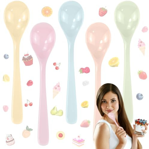 ZRUZUU 5 Pezzi Cucchiaio di Plastica Colorato, Cucchiai Colorati per Gelato,Cucchiaio per Uova,Cucchiaio da Dessert,Cucchiaio da Yogurt,Cucchiaio da 16cm Per Dessert, Cucchiaini per Caffè(5 Colori)
