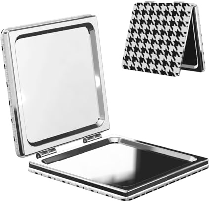 Ezdlowvba Miroir de courtoisie compact avec imprimé pied-de-poule noir pour filles et femmes, miroir de maquillage pliable élégant pour portefeuille, sac à main, miroir cosmétique grossissant double