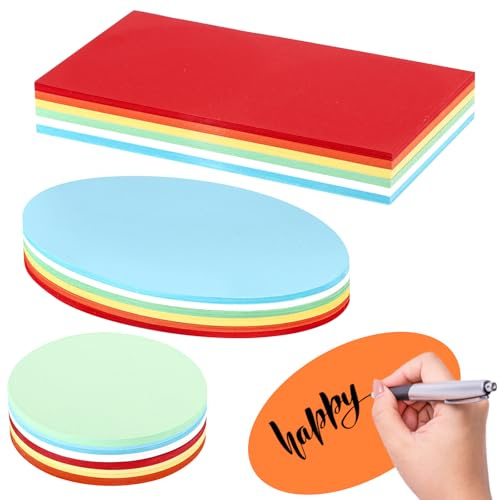 Juego de 540 Tarjetas de Moderación, Flashcards Circulares, Ovaladas y Rectangulares, Tarjetas de Aprendizaje en Blanco para Escuela, Oficina, Presentación (3 Stlie + 6 Colores)