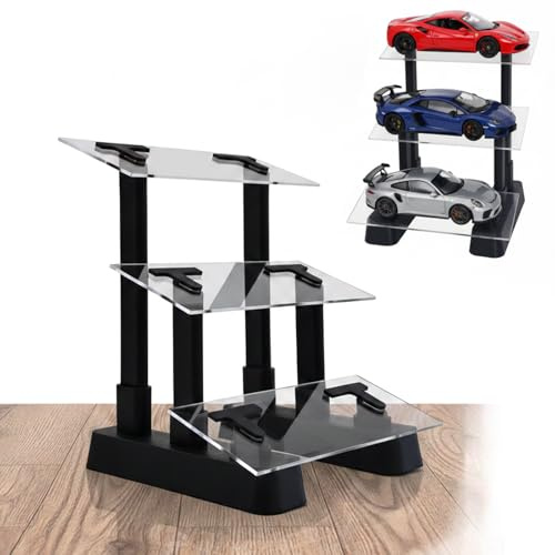liwupro 3 Tier Car Model Display Stand, Angled Racing Car Display Case for 1/24 Scale Diecast Models, Tabletop Organiser for 3 Models, Ideal Gift for 1:24 Car Model Collector