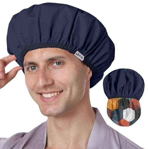 Years calm Gorro de ducha reutilizable e impermeable para hombres, diseño de doble capa, protege el cabello en la ducha, spa, viajes y cocina, elástico ajustable para un ajuste cómodo (geométrico