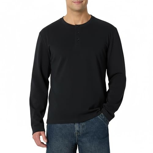 Amazon Essentials Men's Relaxed-Fit Long Sleeve Henley, Black, XX-Large