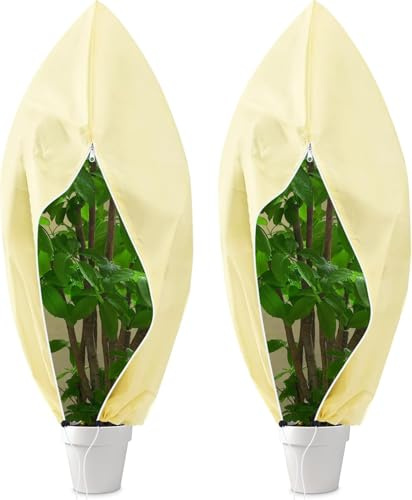 Lauviomify Juego de 2 protectores de invierno para plantas, con cremallera, 140 x 200 cm, saco protector para plantas en macetas, protección contra heladas transpirable de polipropileno, protección de