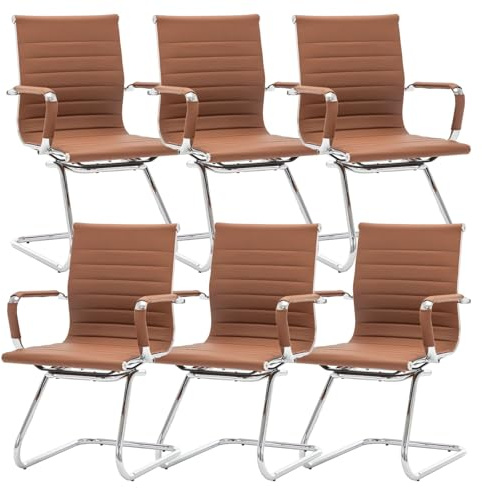 Ya-Home Set med 6 Cantilever kontorsstolar i PU, brun