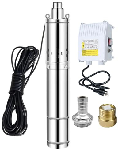 3 Deep Well Submersible Pump with Control Box, 1HP 110V Deep Well Pump Submersible Water Pump for Industrial Irrigation and Home, 380FT Lift, 10GPM, Screw Water Pump ，33FT Power Cord,Long Life
