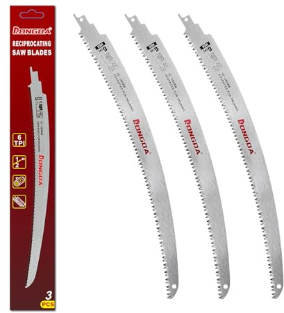 RONGDA 15 Inch Japanese Teeth Reciprocating Saw Blades 3-Piece, Arc Edge Wood Pruning Blades, 6TPI for Tree Trimming, Wood Cutting, Durable & Sharp, Fits Most Reciprocating Saws