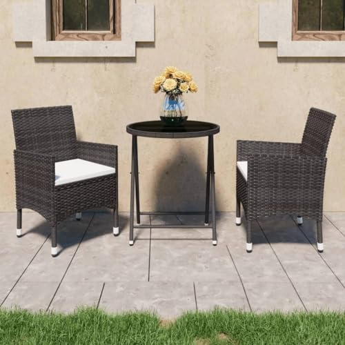 WSJHUHK Juego de bistró de jardín de 3 piezas de ratán y vidrio templado, color marrón