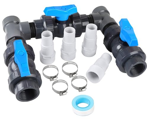 Swawis Pool bypass set 32/38 mm värmepump pool bypass poolvärmare värmepump solvärmare PVC rör kulventil DN50, exakt reglering av vattenflödet