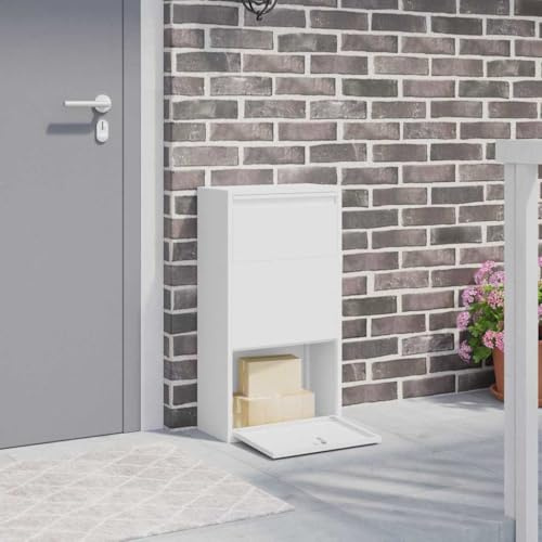 LoogCape Paketdrop-box med ståldörr vit 44 x 22 x 82 cm, väderbeständig säker brevlåda med lås för utomhusbruk, trädgård, terrass, staket, ytterdörr, reception, väderbeständig paketlåda med fönster