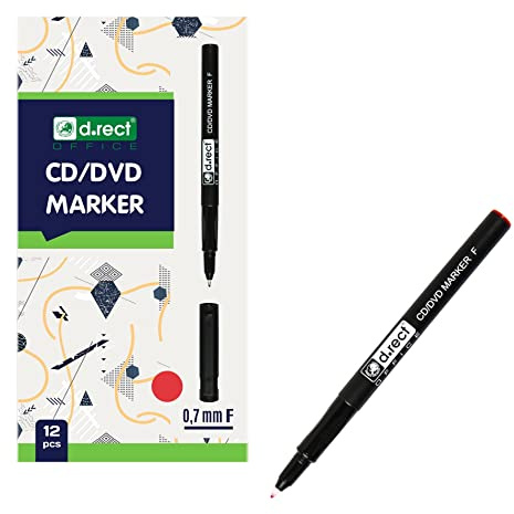 D.RECT - Pennarello per CD/DVD | Set di 12 pezzi | 0,7 mm | penna permanente | ideale per vetro, plastica e pellicola | molto universale | rosso