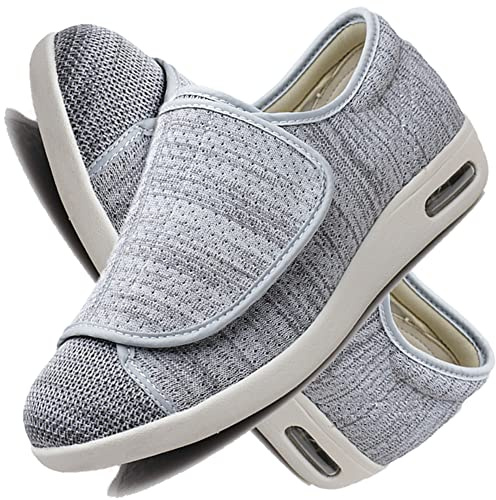 Scarpe da Edema Artrite Scarpe da Riabilitazione Extra Larghe e Leggere Traspiranti con Chiusura Regolabile Scarpe Leggere e Antiscivolo con Cuscino d'Aria,Light Grey,37.5 EU