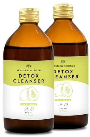 N2 Natural Nutrition. DETOX duo, Fórmula Natural. Té Verde, Diente de León, Guaraná, Papaya, Té de Java, Mate, Grosella Negra, Ruibarbo. 2 Botellas x 500ml. VEGANO. CE.