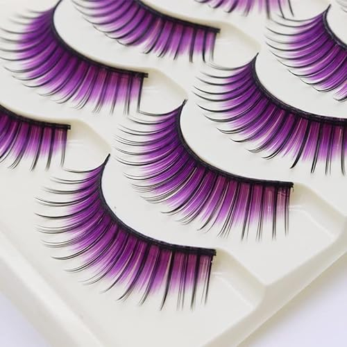 LSTHK Falsche Wimpern, 5 Paare 3D Fake Lashes Natürlich Look Bunte Künstliche Wimpern, Fluffy False Eyelashes für Die Arbeit, Dating, Party, Cosplay (Purple)