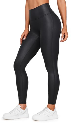 CRZ YOGA Butterluxe Similicuir Mat Taille Haute Pas de Couture Devant Femmes Leggings - 64/71cm Noir Classique 44