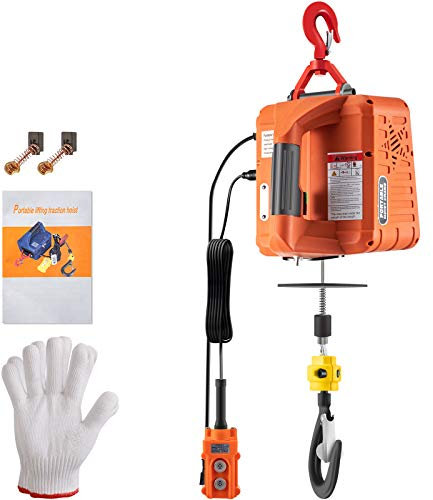 VEVOR Palan Électrique 2 en 1 Treuil Électrique Portable 498,95 kg Treuil de Levage 1500 W Hauteur de Levage 7 m Vitesse de Levage 4 m/min Télécommande Filaire pour Garage Entrepôt Usine Remorquage