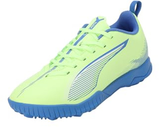 Puma Unisex Youth Ultra 5 Play IT JR Soccer Shoe, Fizzy Apple-Puma White-BLUEMAZING, 36 EU
