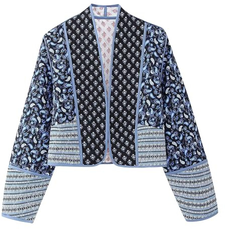 YCBMINGCAN Veste réversible bleu marine cachemire bohème à motif floral 2 en 1 veste matelassée manteau vintage veste patchwork cottagecore cardigan rouge femme, bleu, L