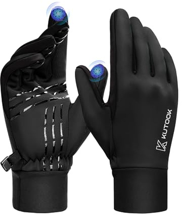 KUTOOK Winddichte Handschuhe Winter Herren Laufhandschuhe Warme Thermo Winterhandschuhe mit 2 Touchscreen Finger Wandern Joggen Laufen Bike Outdoor Sport Gloves Schwarz XL