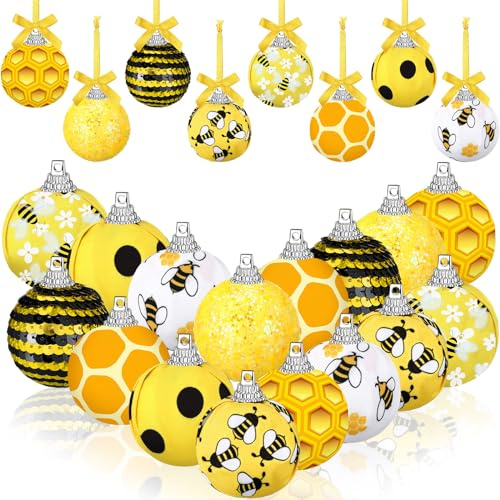 Zeyune 16 ornamenti da appendere all'albero di Natale a tema ape, ornamenti per albero di Natale, mini decorazioni a nido d'ape, palline decorative per feste di Natale