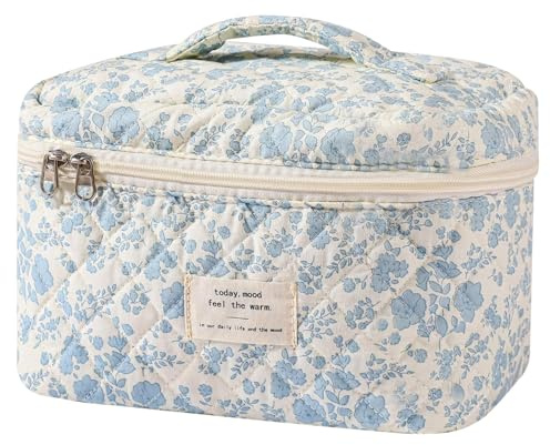 Gosect Large Makeup Bag, Cute Cosmetic Bag for Women Girls, Floral Coquette Aesthetic Toiletry Bag, Travel Make Up Organizer Bag (BDLH)