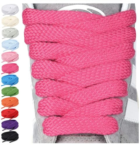 Stepace 2 par skosnören, 15 mm breda platta skosnören, slitstarka skosnören tjocka ersättningsskor för sneakers, fritidsskor neon rosa 100