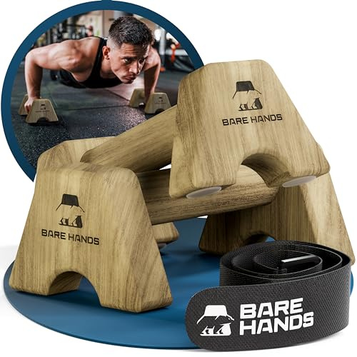 BARE HANDS Lot de 2 poignées de pompes - En bois - Antidérapantes - Pour l'intérieur et l'extérieur - Idéales pour les mains et les pompes, modèle S - Foncé