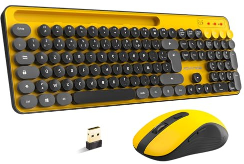 AD Advance - PEP'S Set di tastiera e mouse senza fili, clic ultra silenziosi, connessione 2.4GHz, design macchina da scrivere, tastiera digitale, supporto smartphone incluso