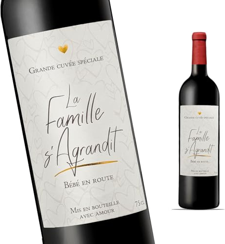 FunFest - Lot x4 Etiquettes Bouteille de Vin Annonce Grossesse - La Famille s'Agrandit - Papy Mamie Tonton Tata (Style Grande Cuvée)