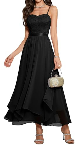 HomRain kvinnor X-Small UK Plus spagettirem chiffong maxi centimeter klänning cocktail bal hemkomst bröllop gästklänning festspel, Svart, XL