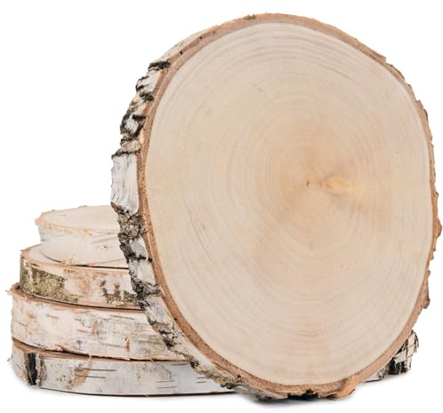 Holzscheiben 20-25 cm Runde Holzplatte Kiefernholz, Polierte Baumscheibe für DIY, Basteln und Hochzeitsdeko, Natur Holz Log Scheiben ca. 20 mm Dick - Robuster Untersetzer (5)