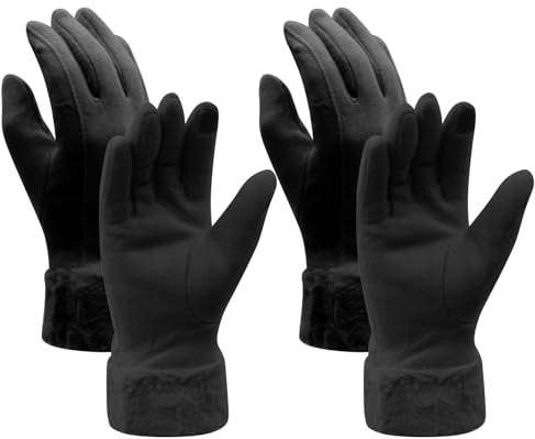 Scettar 2 Pares Guantes Invierno Mujer,Guante-Termicos mujer Lana para Montar, Guante Tactiles Invierno para Protegerse del Viento (Negro)