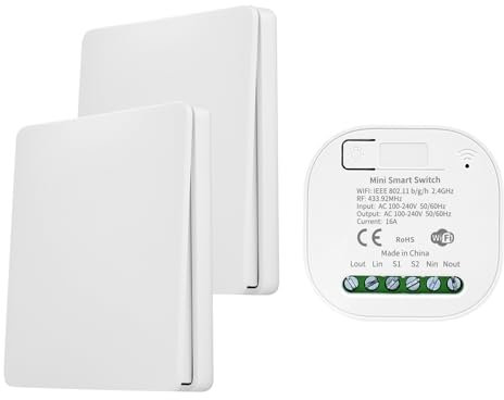 DEWIN Interruttore Wireless 16A 100-240V Interruttore Senza Fili Mini Smart Switch RF 433MHz,Compatibile Alexa/Google Home(2 Interruttori)