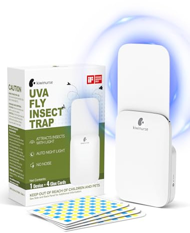 Flygande insektsfälla inomhus – plug-in flugfångare och mördare inkluderar påfyllningar för husflugor, fruktflugor, gnat, täcker upp till 600 fot², benvit, 1 fälla + 4 påfyllningar