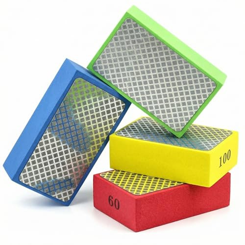 QWORK® 4Pcs Éponges de Ponçage en Diamant pour Polissage et Rénovation – Grains 60/100/200/400# pour Carreaux, Céramique, Verre, Pierre, Granit, Marbre