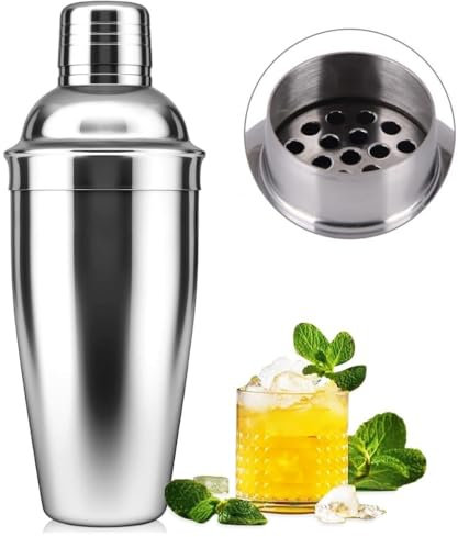 CUEMOON Shaker per cocktail da bar, 250 ml, Martini, frullatore con colino integrato per baristi, in acciaio inox, per bevande miste, margarita, liquore, barware