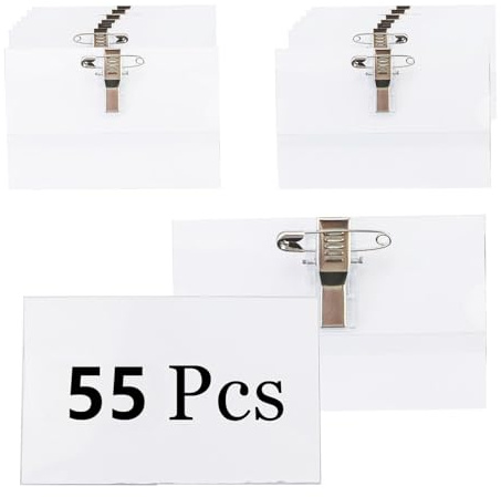 Porte Badges Nominatifs, Badges avec Épingle, Porte Badges en Plastique Transparent, Étanches Badges pour le Bureau, l'école, la Conférence (90 x 56 mm) (55)