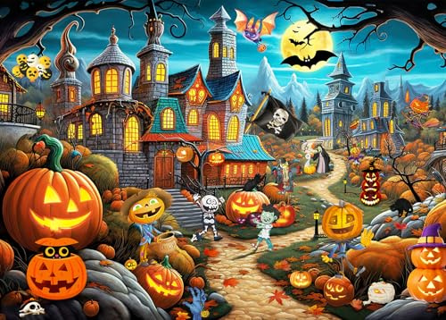 Puzzles 1000 Pieces for Adults jigsaw puzzles for adults-Whimsical Halloween Village Adventure,Crazy Pumpkins & Monster Fun Theme-1000 Piece Puzzle Classic Educational Games Decoration Puzzle