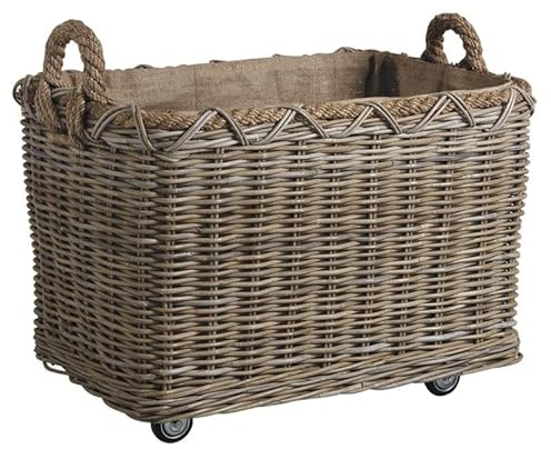 AUBRY GASPARD - Corbeilles de Rangement en Poelet sur Roues - Anses en Corde - Doublure Jute avec Fixation Velcro - Mobilité Facile - Solution de Rangement Pratique et Élégante pour la Maison