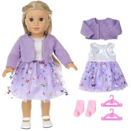 Vêtements de poupée de 35 à 43 cm, les vêtements de poupée contiennent des vêtements, une robe et une veste, 2 vêtements et un ensemble de chaussettes pour 35-45 cm (violet)