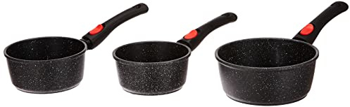 Kamberg - Set 3 Casseroles 16 / 18 / 20 cm - Manche Amovible - Fonte d'Aluminium - Revêtement Type Pierre - Tous Feux dont Induction - Sans PFOA - Sans couvercle - 0008038, Noir