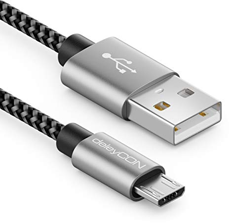 deleyCON 1,5m Câble Micro USB en Nylon - Câble de Charge et Données - Connecteurs Métalliques - Chargement & Synchronisation Smartphone, Tablette
