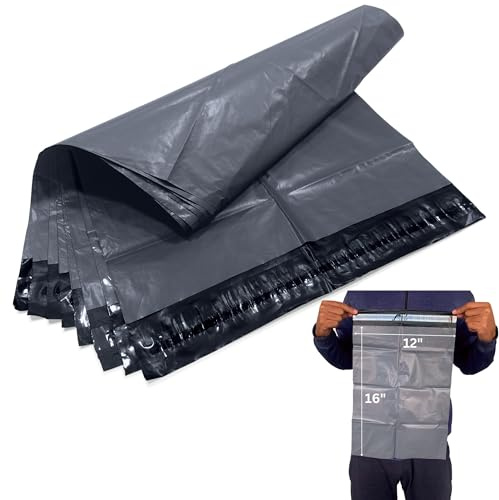 JeeJaan® 100 Pcs of Grey Parcel Bags 12 x 16 - 305 x 405 mm Courier Mailer Plastic Parcel Envelopes Durable Packaging Shipping Bags Waterproof and Tear-Proof Postal Mailer Courier Bag
